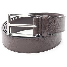 Prada Saffiano Leather Men's Brown Belt Brown