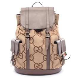 Gucci Jumbo GG Canvas- und Leder-Rucksack Braun Beige