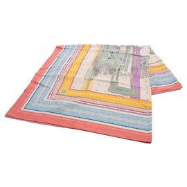 Sciarpa Hermès Carre Jean 140 Selle de Dignitaire Rosa Multicolore