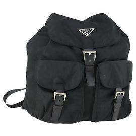 PRADA Backpack Nylon Black Silver Auth bs33077 Black Silvery