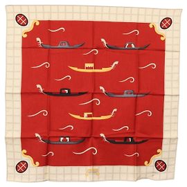 Bulgari BVLGARI Boot-Muster Schal Seide ""Davide Pizzigoni"" Rot Auth BA10716V Rot