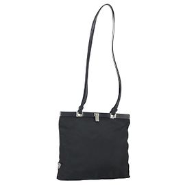 PRADA Shoulder Bag Nylon Black Silver Auth 171629 Black Silvery