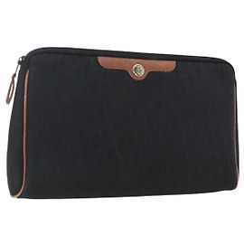 Pochette en toile Trotter Christian Dior Noir Or Auth ti3761 Noir Doré