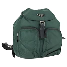 PRADA Backpack Nylon Green Silver Auth 166306 Silvery Green