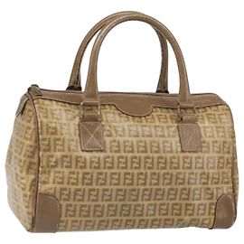 FENDI Zucchino Canvas Handtasche PVC Beige Silber Auth ti3726 Silber Beige
