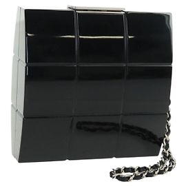 CHANEL Choco Bar Clutch Bag plastic Black Silver CC Auth BA9645SAM Black Silvery