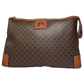 Céline Vintage Celine Paris Monogram Leather Clutch Brown Brown