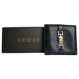 Vintage Gucci Monogram Jackie Leather Wallet Black Black