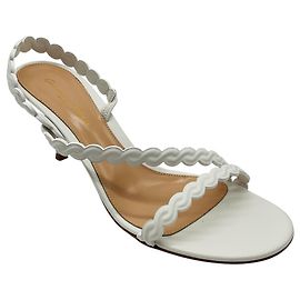 Gianvito Rossi White Scalloped Leather 70 Sandals White