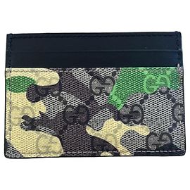 Gucci GG Supreme Camouflage Card Holder Brown Multiple colors Green Yellow