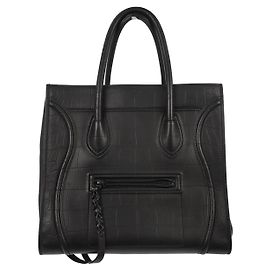 Céline Celine Phantom Bag Crocodile Embossed Leather Medium Black