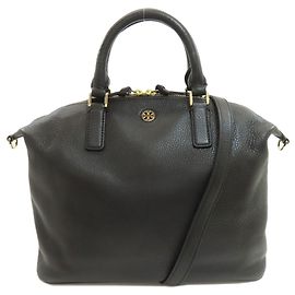 Bolsa de couro preta Tory Burch com 2 alças Preto