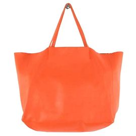 Céline Bolsa Tote Horizontal de Couro Laranja Laranja