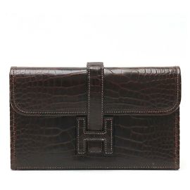 Pochette Alligator Jige d'Hermès Marron Marron foncé