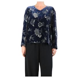Giorgio Armani Blaues Samt-Jacquard-Oberteil - Größe UK 16 Blau