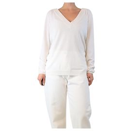 Brunello Cucinelli Pull blanc à col en V - taille XL Blanc