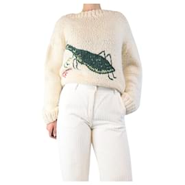 Autre Marque Cremfarbener handgestrickter Pullover - Einheitsgröße Roh