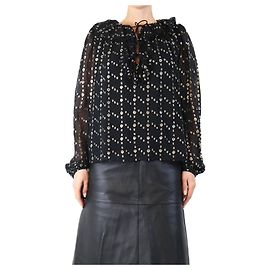 Ulla Johnson Schwarze Lurex-Punkt-Rüschbluse - Größe UK 10 Schwarz