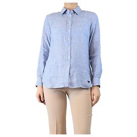 Weekend Max Mara Blau-weiß gestreifte Leinenhemd - Größe UK 10 Blau
