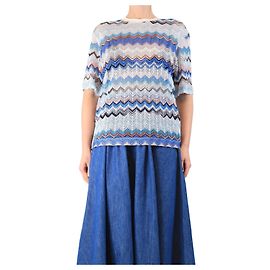 Missoni Top de lurex transparente azul e branco com zigzag - tamanho M Azul