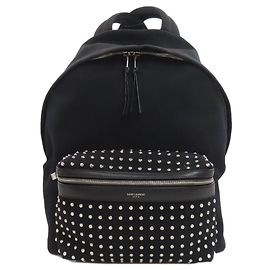Mochila de lona com studs Saint Laurent Preto