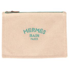 Hermès Hermes New Yachting PM Canvas Flat Pouch Beige Green