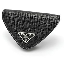 Prada Triangle Coin Case in Black Saffiano Leather Black