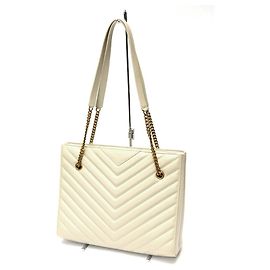 Saint Laurent Ivory Leather Chain Tote Shoulder Bag Cream