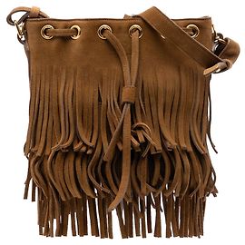 Sac seau en daim brun Emmanuelle à franges de Saint Laurent Marron