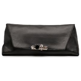 Alexander McQueen Black Large Calfskin Skull Knuckle Duster Fold Over Clutch Black