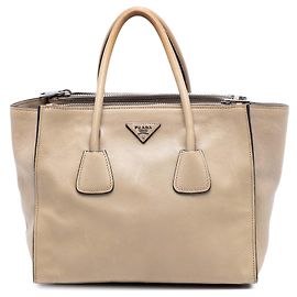 Bolsa Prada em couro glace marrom com alças duplas e dois bolsos Marrom Bege