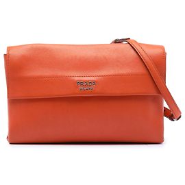 Prada Orange Soft Calf Double Turnlock Crossbody Orange