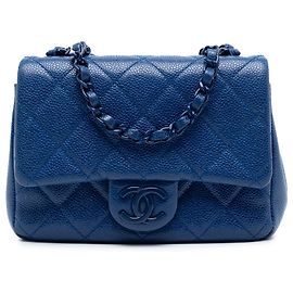 Chanel Mini Bleu Carré Matelassé Caviar CC Incognito Rabat Simple Bleu