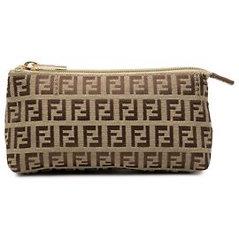 Fendi Brown Zucchino Canvas Pouch Brown Light brown