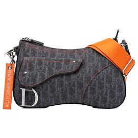 Bolsa transversal Dior em denim azul oblíquo com dupla sela Azul