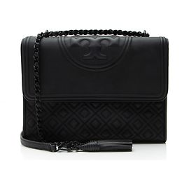 Tory Burch Matte Leather Fleming Medium Shoulder Bag Black
