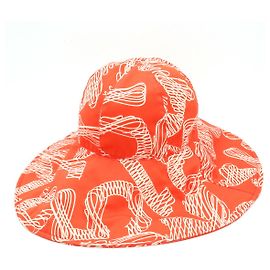CHANEL Coco Mark Cotton Hat White Red