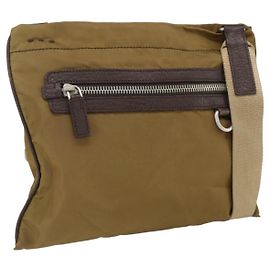 PRADA Shoulder Bag Nylon Beige Silver Auth bs33257 Silvery Beige