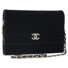 CHANEL Mademoiselle Borsa a Spalla con Catena Velluto Nero Oro CC Auth bs33251 Nero D'oro