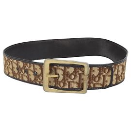 Christian Dior Trotter Canvas Belt 35.8"" Brown Auth bs33374 Brown