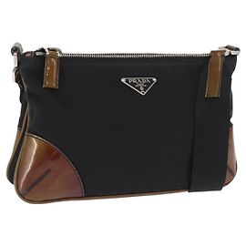 PRADA Shoulder Bag Nylon Black Silver Auth 171630 Black Silvery