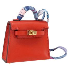 Hermès HERMES Micro Kelly Twilly Bag Charm Leather Orange Auth 169917SM Orange