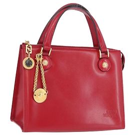 Bolsa de mão Gianni Versace em couro vermelho e dourado Auth BA10667 Vermelho Dourado
