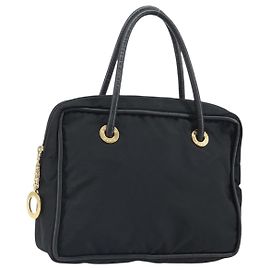 Céline Borsa a mano Celine Circle in nylon nero e oro Auth 168970 Nero D'oro