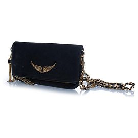 Zadig & Voltaire, Mini borsa a tracolla in suede Rock Nero D'oro