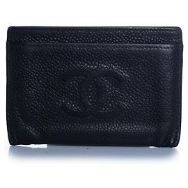 Chanel, black pebbled leather card holder Black