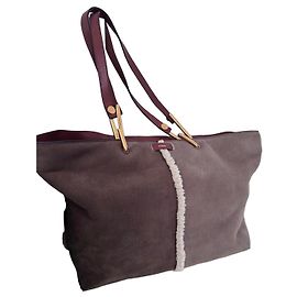 Bolsa Tote Chloé Keri em Lona e Couro Marrom Creme