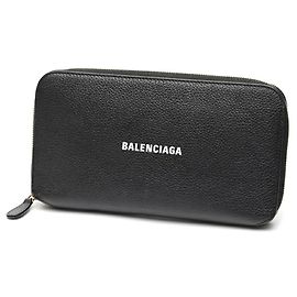 Balenciaga Black Leather Long Wallet Black