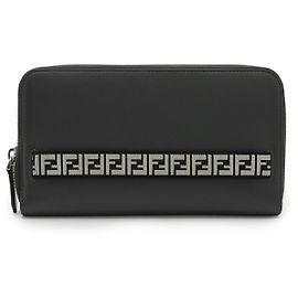 Cartera larga de cuero con banda de logo Zucca de Fendi Castaño