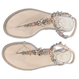 Rene Caovilla Leather Sandals Beige Beige